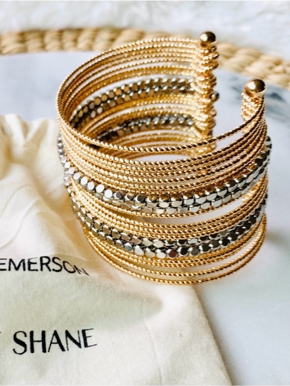 Victoria Emerson Gold Multi Strand Open Cuff Bracelet